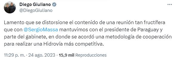 La respuesta de Giuliano en Twitter 